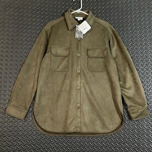 NWT HAVE Los Angeles Olive Green Button Up Long Sleeve Shirt Women's Size Large